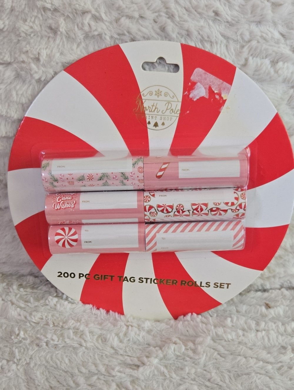 North Pole Candy Wishes Pink & Red Gift Tag Sticker Rolls - 200pcs